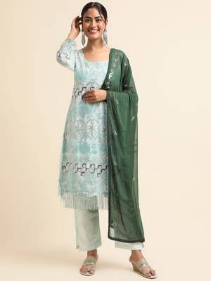 Turquoise embroidered faux georgette pakistani salwar suit 1