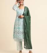 Turquoise embroidered faux georgette pakistani salwar suit