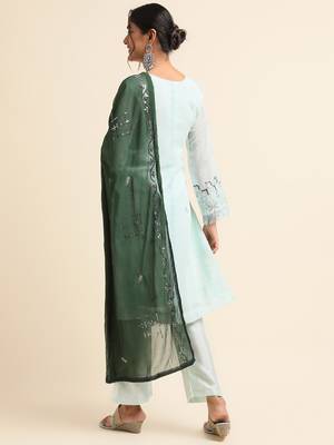 Turquoise embroidered faux georgette pakistani salwar suit 2