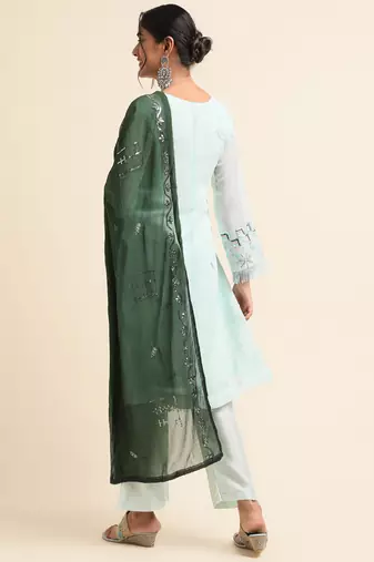Turquoise embroidered faux georgette pakistani salwar suit