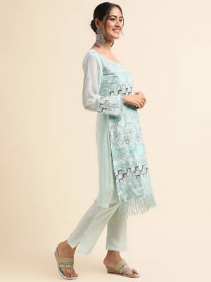 Turquoise embroidered faux georgette pakistani salwar suit 4