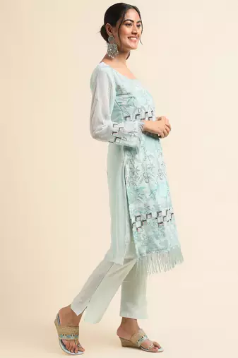Turquoise embroidered faux georgette pakistani salwar suit
