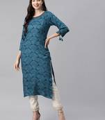 Aarika womens blue color printed bandhani kurti