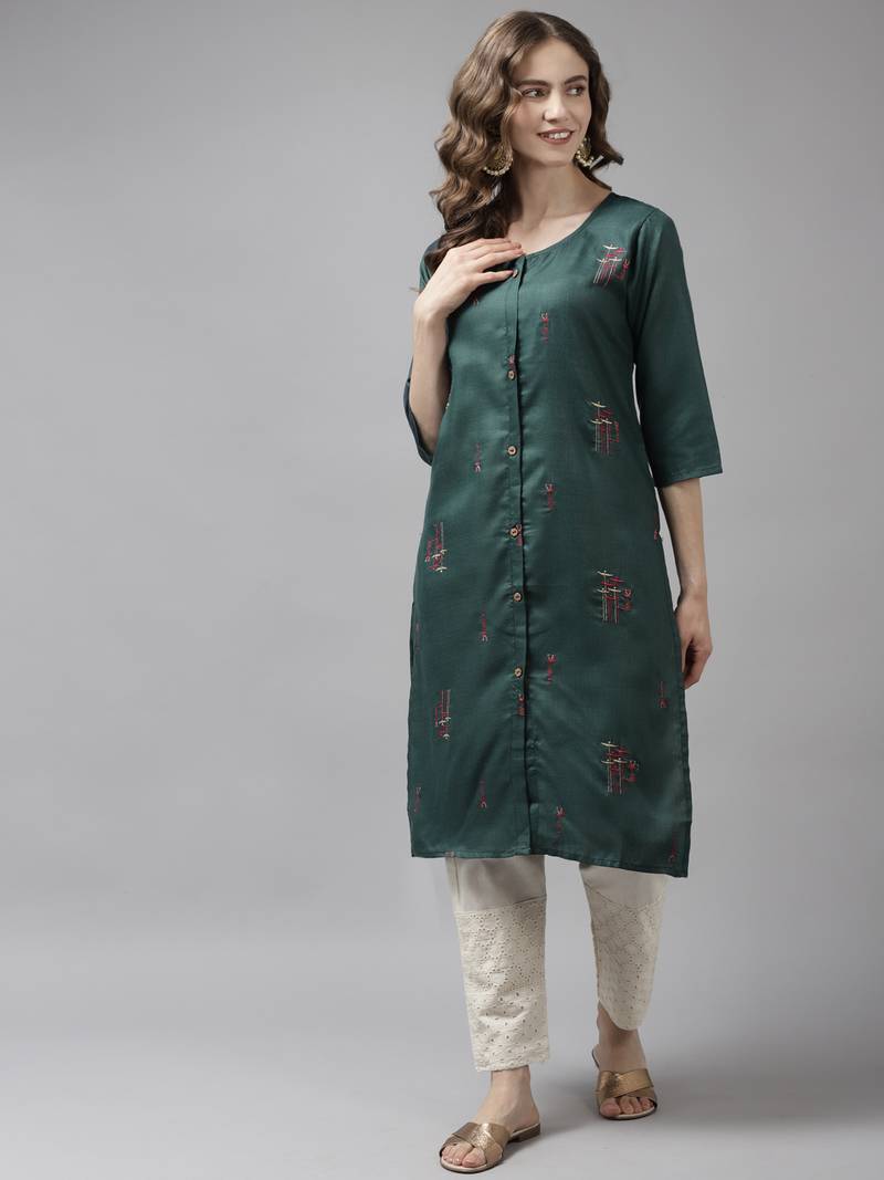 Aarika womens rama color cotton printed kurti