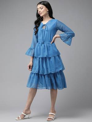 Aarika women blue color solid georgette dress 1