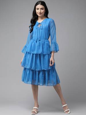 Aarika women blue color solid georgette dress 3