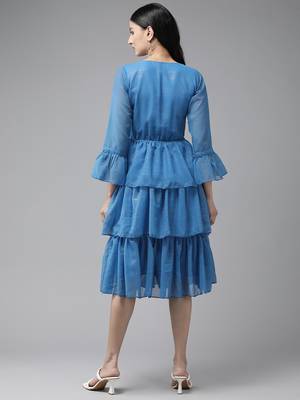 Aarika women blue color solid georgette dress 4