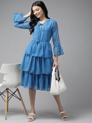 Aarika women blue color solid georgette dress 5