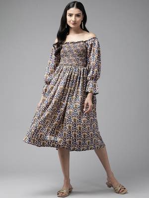Aarika women fawn color printed georgette dress 3