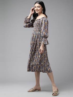 Aarika women fawn color printed georgette dress 4