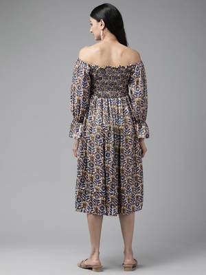 Aarika women fawn color printed georgette dress 5