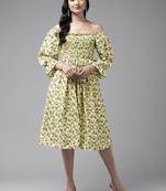 Aarika women yellow color printed georgette dress