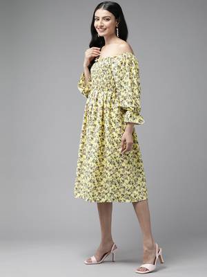Aarika women yellow color printed georgette dress 4