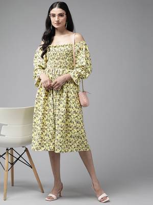 Aarika women yellow color printed georgette dress 5