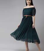 Aarika womens rama color georgette middi