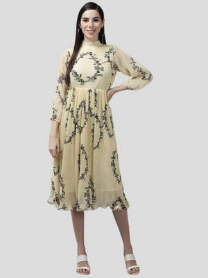 Aarika womens lemon color georgette printed middi 1