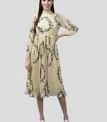 Aarika womens lemon color georgette printed middi