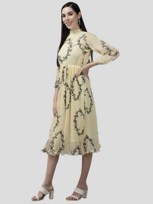 Aarika womens lemon color georgette printed middi 3