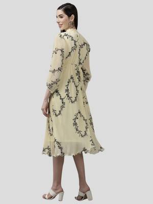Aarika womens lemon color georgette printed middi 4