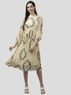 Aarika womens lemon color georgette printed middi 5