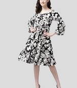 Aarika womens black color cotton blend floral print middi
