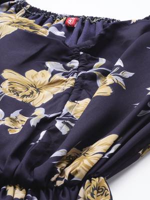 Aarika womens navy blue color cotton blend floral print middi 2
