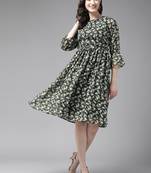 Aarika womens black color georgette floral print middi