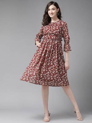 Aarika womens maroon color georgette floral print middi 1