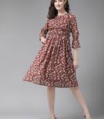 Aarika womens maroon color georgette floral print middi
