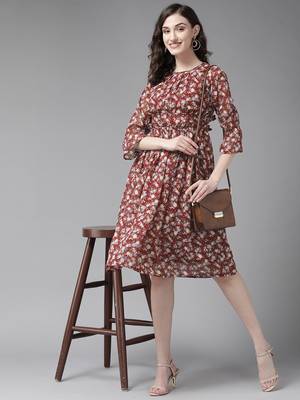 Aarika womens maroon color georgette floral print middi 5