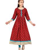 Aarika girls maroon-c-green party wear kurti legging set