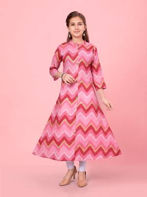 Aarika girls pink-white color zig zag kurti legging set 1