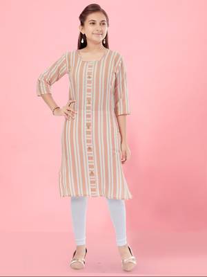 Aarika girls peach colour cotton striped kurti 1