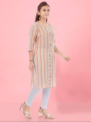 Aarika girls peach colour cotton striped kurti 2