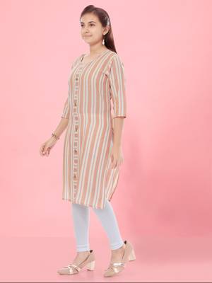 Aarika girls peach colour cotton striped kurti 3