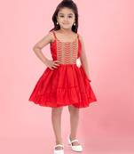 Aarika girl's red color  party wear  frock