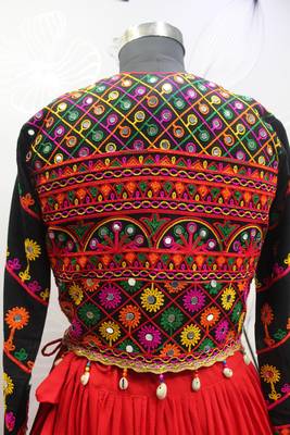 RED THREAD EMBROIDERED WITH MIRROR VISCOSE RAYON TRADITIONAL NAVRATRI FESTIVAL STITCHED LEHENGA CHOLI KOTI/SHRUG 10