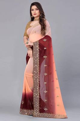 Organge Colour Georgette Saree with 700 Real Mirror and C Pallu Work 1