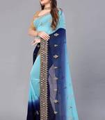 Blue Colour Georgette Saree with 700 Real Mirror and C Pallu Work