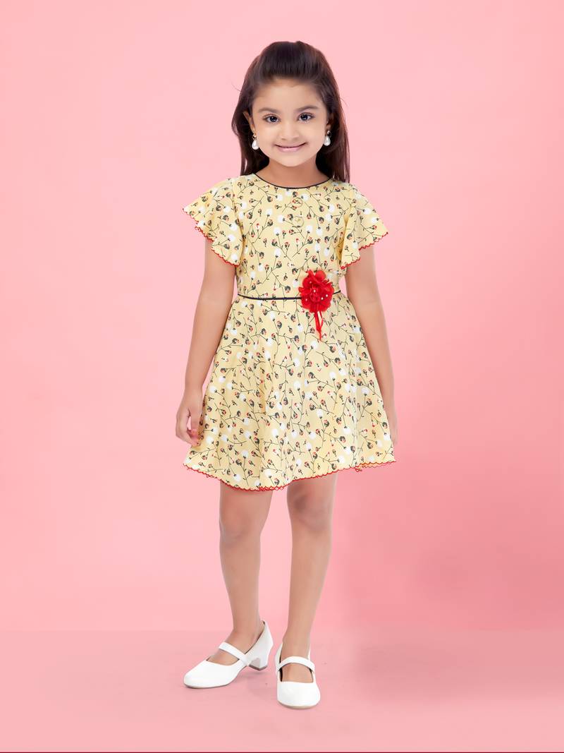 Aarika girls yellow color cotton blend frock