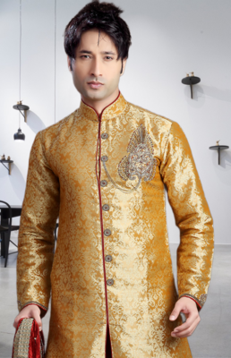 Gold Woven Jacquard Stitched Sherwani 3