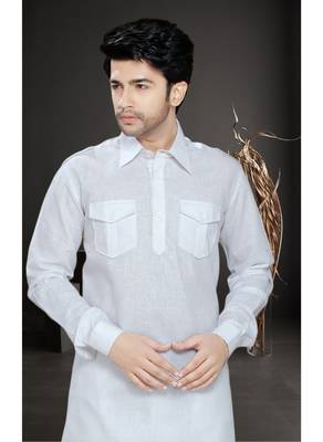 Off White Embroidered Cotton Mens Kurta Pajama 3