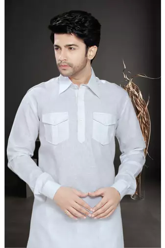 Off White Embroidered Cotton Mens Kurta Pajama