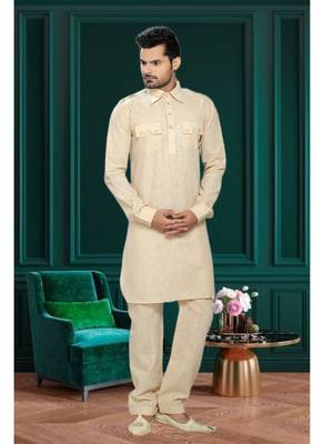 Gold Embroidered Cotton Mens Kurta Pajama 2