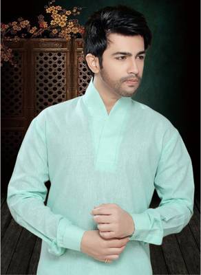 Light Green Embroidered Cotton Mens Kurta Pajama 3