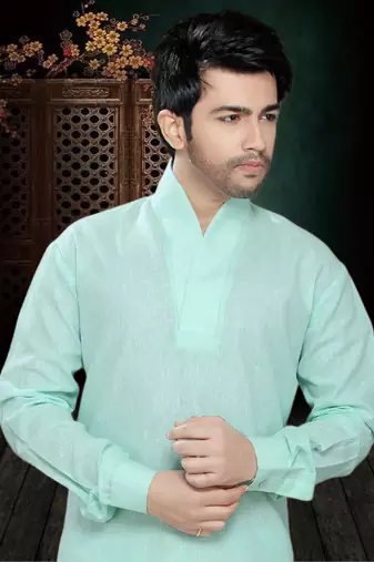 Light Green Embroidered Cotton Mens Kurta Pajama