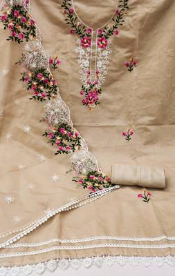 Beige Modal Chanderi Embroidered Work Dress Material With Inner 2