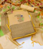 Beige Banarasi Jacquard Woven Work Dress Material With Inner