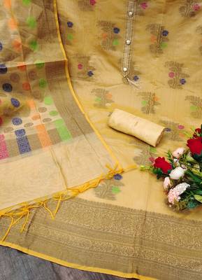 Beige Banarasi Jacquard Woven Work Dress Material With Inner 2