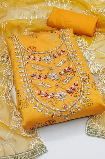 Mustard Modal Hand Work Dress Material